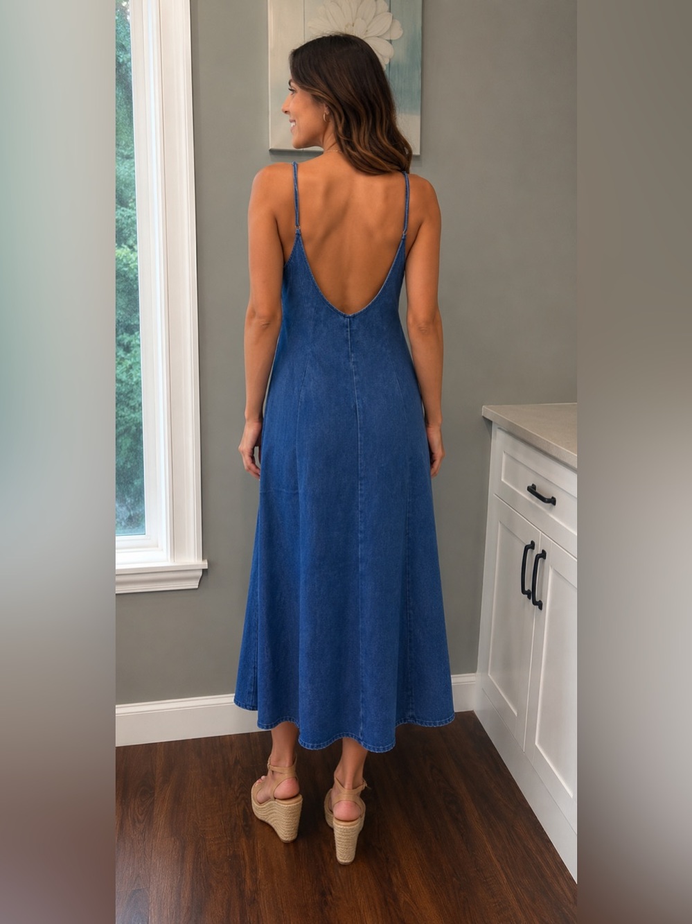 Zenana Tencel Mineral Washed Maxi Dress In Classic Blue - Picture 2 of 7